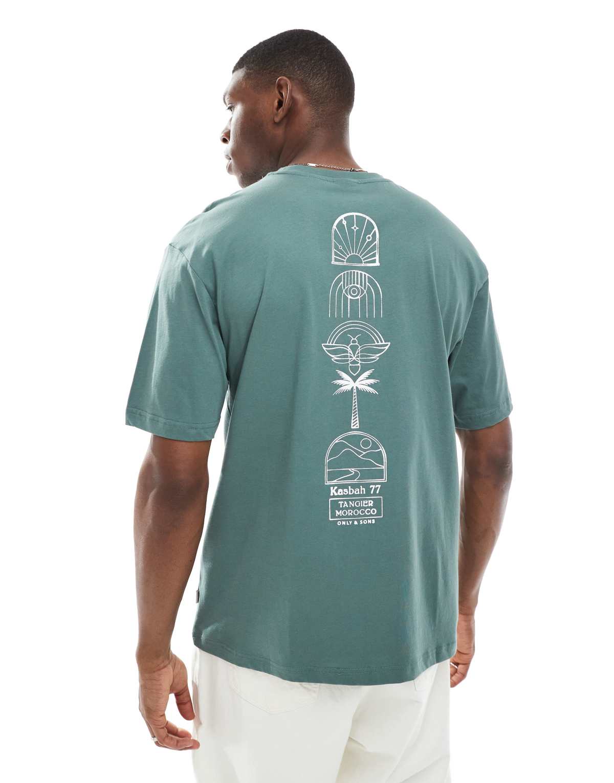 ONLY & SONS oversized fit t-shirt with Kasbah print in sage green
