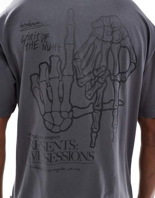 ONLY & SONS oversized fit t-shirt with LA back print in charcoal