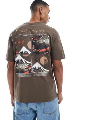 ONLY & SONS oversized fit t-shirt with mountains back print in brown - view 1