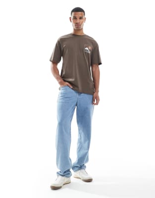 Only & Sons Oversized Fit T-shirt With Mountains Back Print In Brown