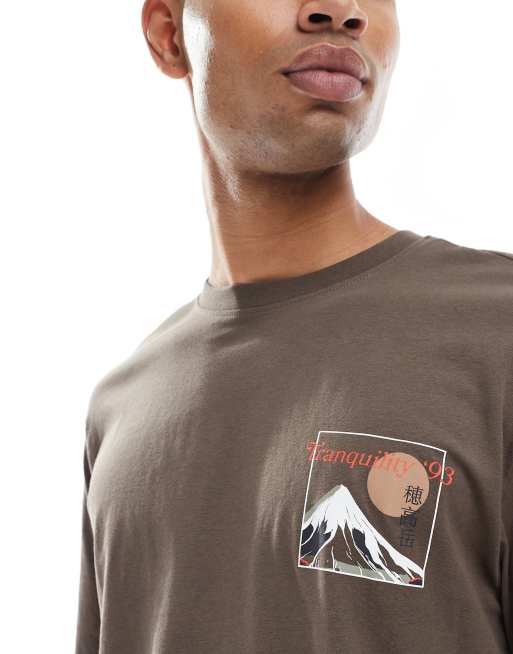ONLY & SONS oversize fit t-shirt with mountains back print in brown