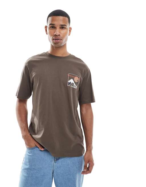 ONLY & SONS oversize fit t-shirt with mountains back print in brown