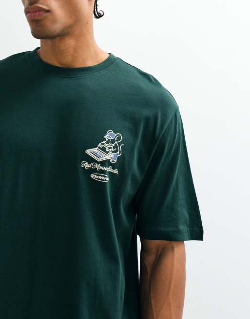 ONLY & SONS oversized fit t-shirt with mouse back print in dark green, 4 of 5