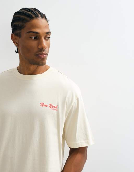 ONLY & SONS oversized fit t-shirt with New York back print in beige , 2 of 5