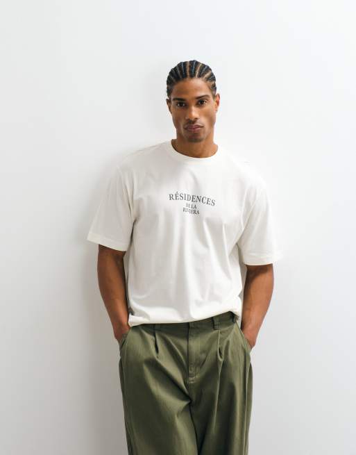 ONLY & SONS oversized fit t-shirt with residences back print in cream, 2 of 5