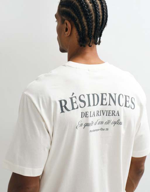 ONLY & SONS oversized fit t-shirt with residences back print in cream, 5 of 5