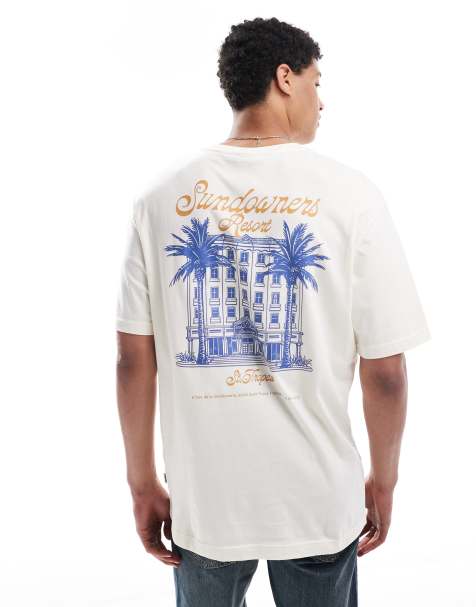 ONLY & SONS oversized fit t-shirt with resort back print in cream - view 1