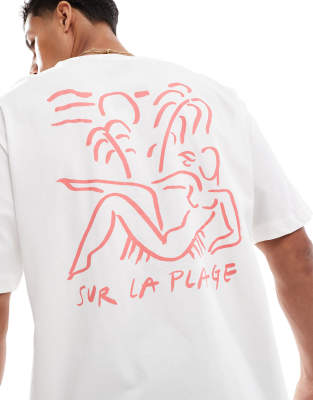 ONLY & SONS oversized fit t-shirt with sur la plage back print in white