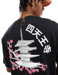 [ONLY & SONS] ONLY & SONS oversized fit t-shirt with temple print in black M Black
