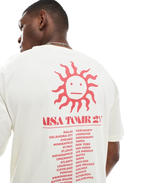 ONLY & SONS oversized fit t-shirt with USA tour back print in beige - view 1