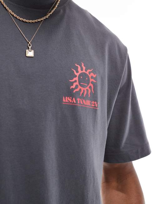 ONLY & SONS oversized fit t-shirt with USA tour back print in charcoal