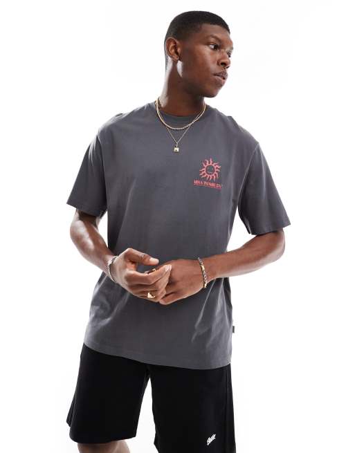 ONLY & SONS oversized fit t-shirt with USA tour back print in charcoal