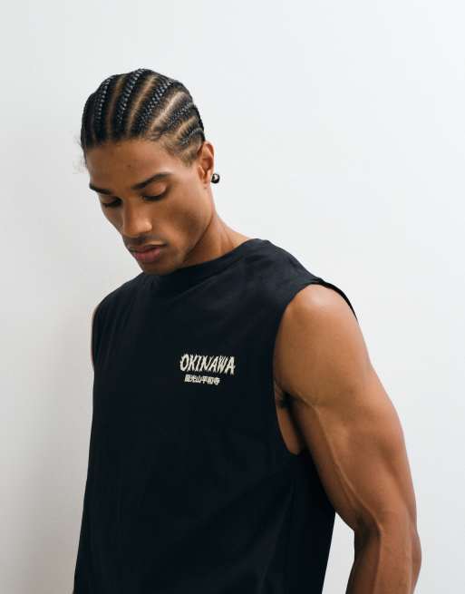 トップス Obzee Kang Jin young Gothic vest ONLY & SONS oversized fit vest with dragon back print in black | ASOS
