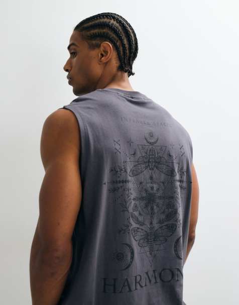 ONLY & SONS oversized fit vest with harmony back print in charcoal - view 1