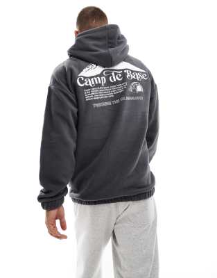 oversized fleece hoodie with base camp back print in gray