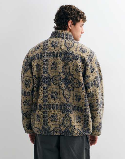 ONLY & SONS oversized fleece in beige with blue jacquard , 2 of 5