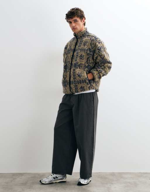ONLY & SONS oversized fleece in beige with blue jacquard , 3 of 5