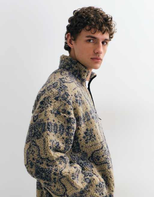 ONLY & SONS oversized fleece in beige with blue jacquard , 4 of 5