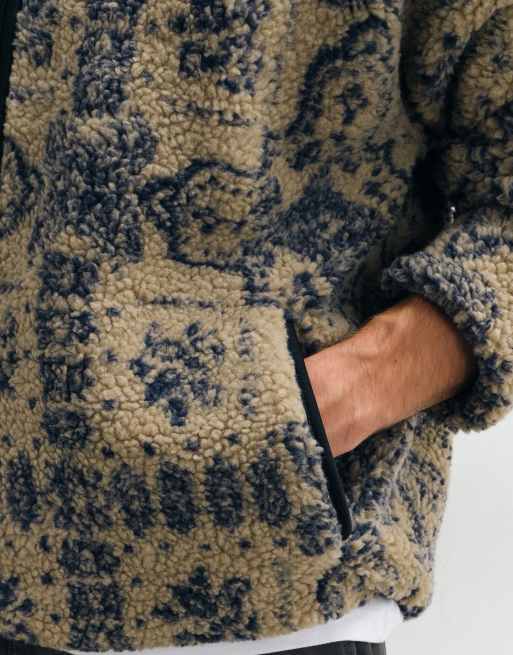 ONLY & SONS oversized fleece in beige with blue jacquard , 5 of 5