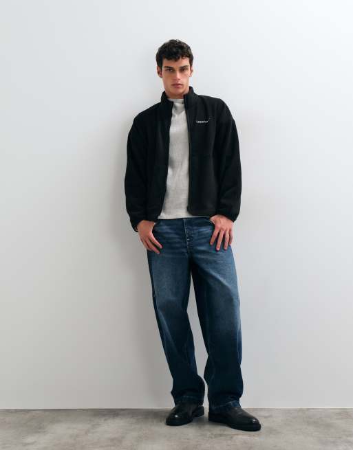 ONLY & SONS oversized fleece med leave blank-print i sort, 2 af 5