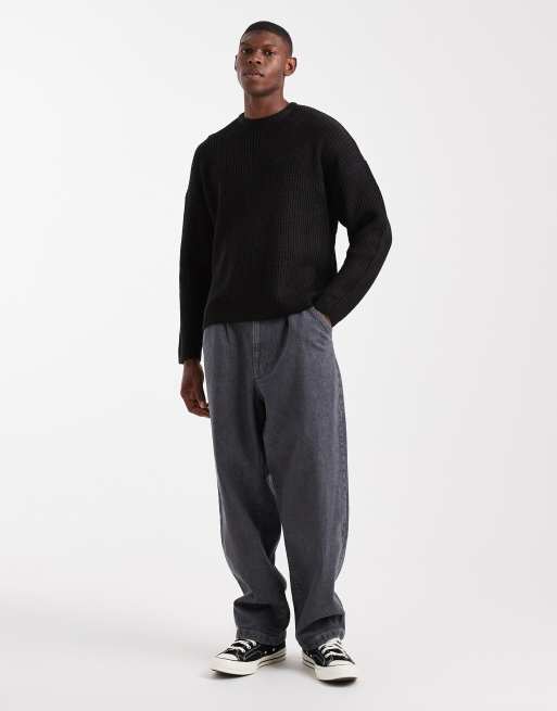 ONLY & Sons - Oversized geribbelde gebreide visserstrui in zwart, 2 van 5