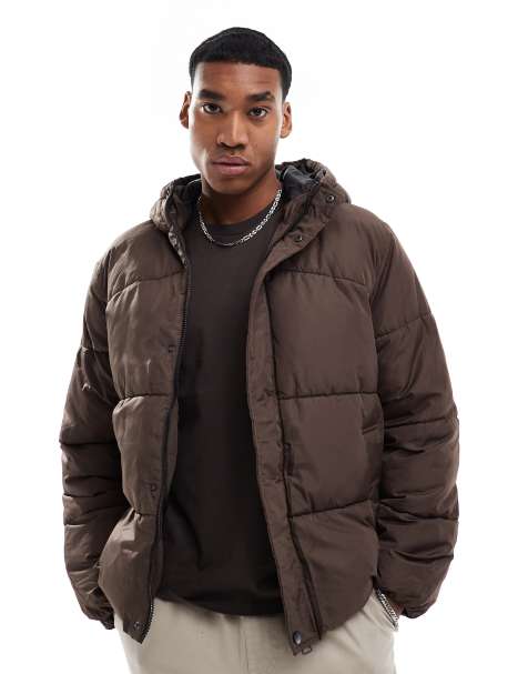 Only & Sons - Oversized gewatteerd jack met capuchon in bruin - view 1