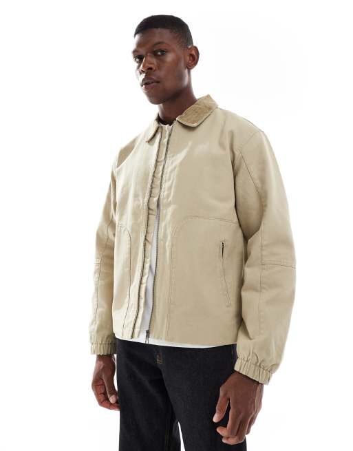 ONLY & SONS oversized heavyweight barn jacket in beige