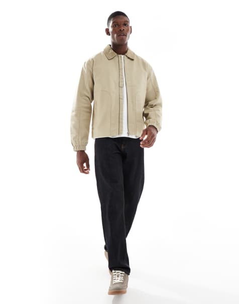ONLY & SONS oversized heavyweight barn jacket with cord collar in beige - view 1