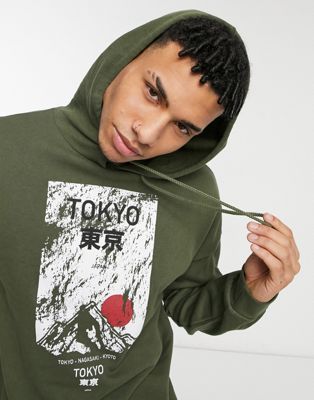 Only & Sons oversized hoodie with back print in khaki