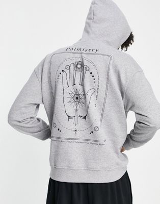 Only & Sons oversized hoodie with destiny hand print in grey