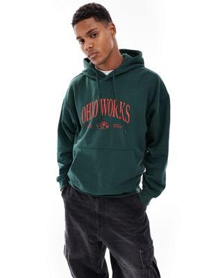 Only & Sons Oversized Hoodie With Ohio Print In Dark Green