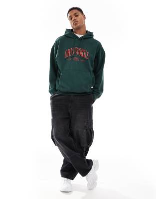 oversized hoodie with Ohio print in dark green