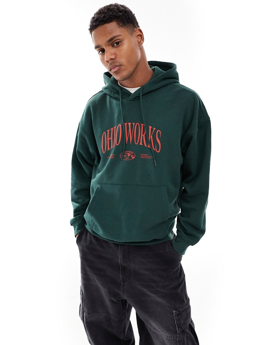 ONLY & SONS oversized hoodie with Ohio print in dark green