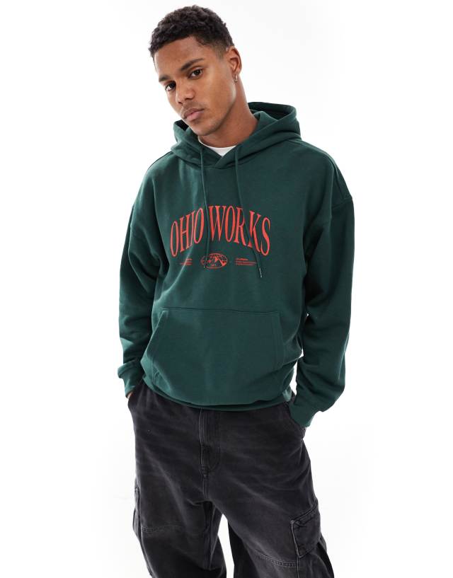 ONLY & SONS - oversized hoodie with ohio print in dark green