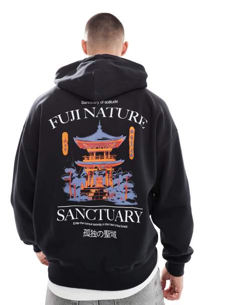ONLY & SONS oversized hoodie with sanctuary back print in black - view 1
