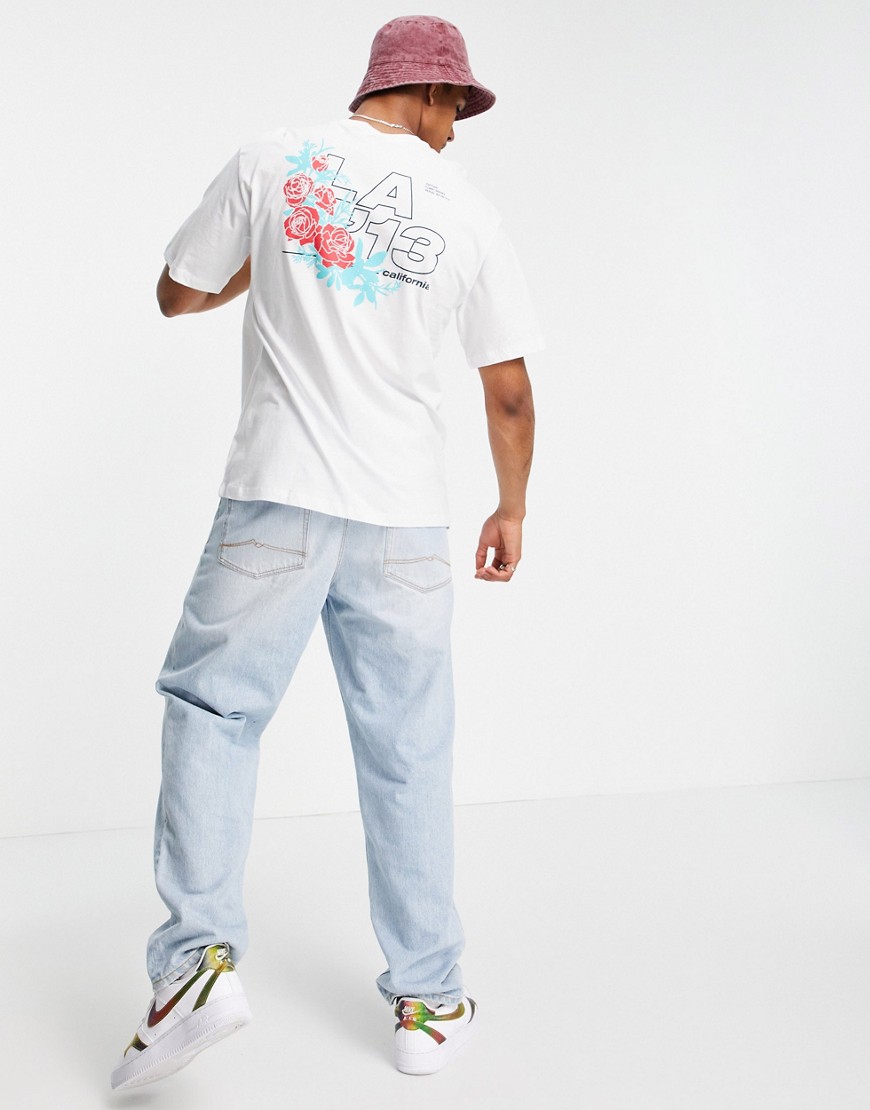 Only & Sons - Oversized hvid T-shirt med L.A.-rosenprint på ryggen
