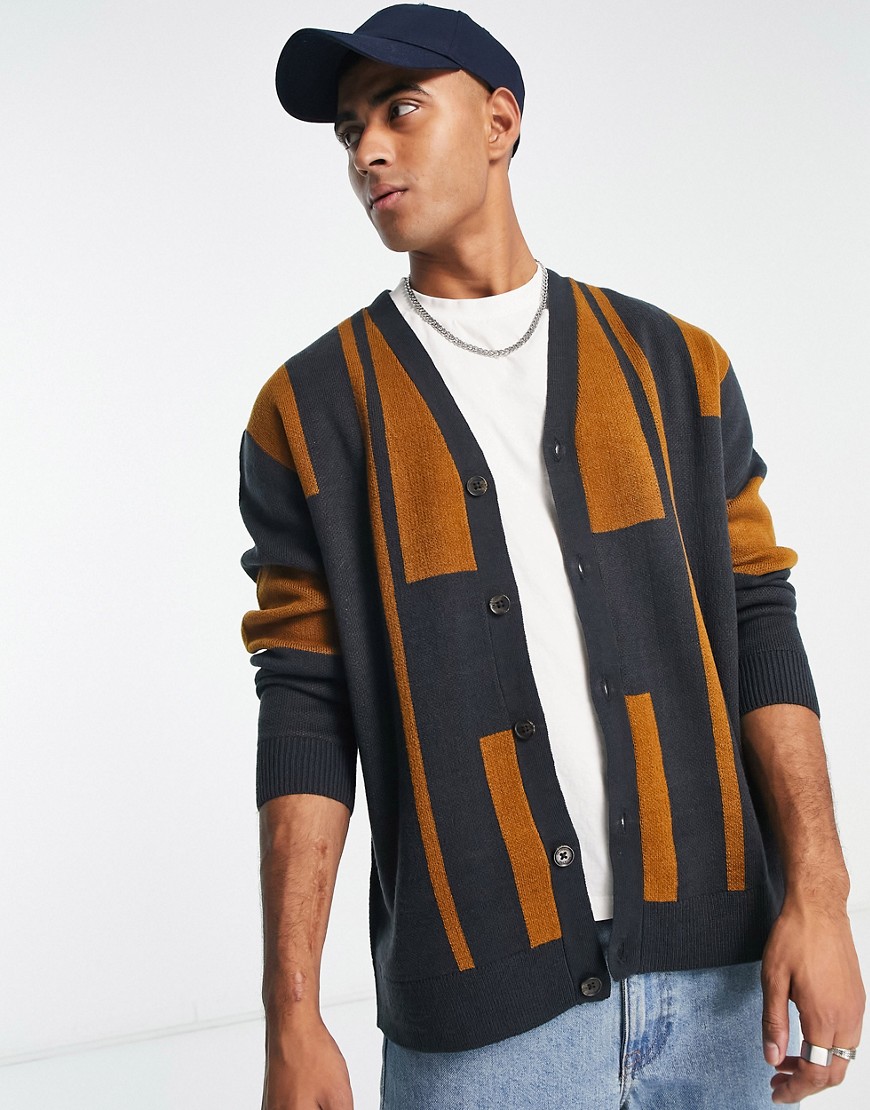 Only & Sons oversized knit cardigan in navy color block
