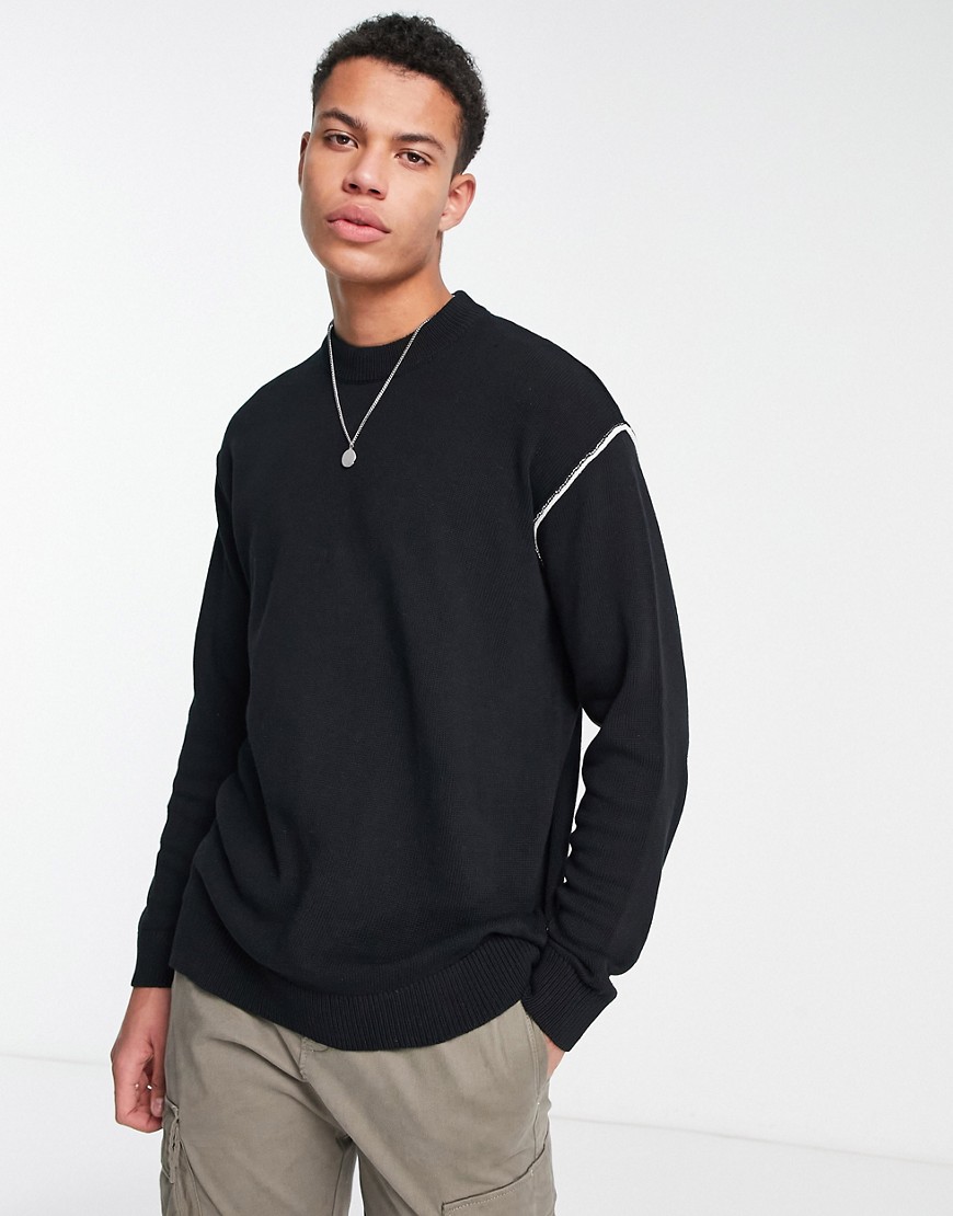 ONLY & SONS oversized knit jumper with mock neck in black