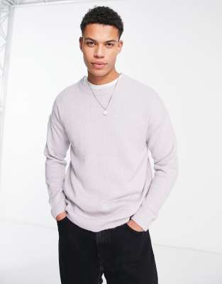 Only & Sons Textured Crew Neck Knitted Sweater In White In Purple