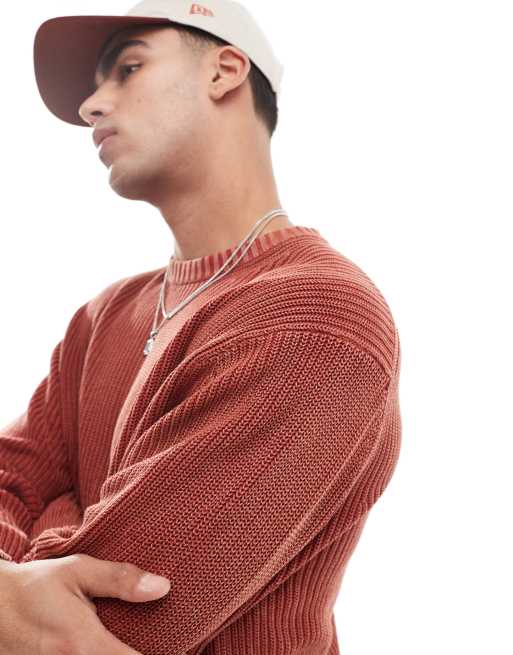 ONLY & SONS oversized knit sweater in vintage wash red | ASOS