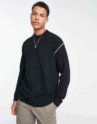 Only & Sons oversized knit sweater with mock neck in black | ASOS