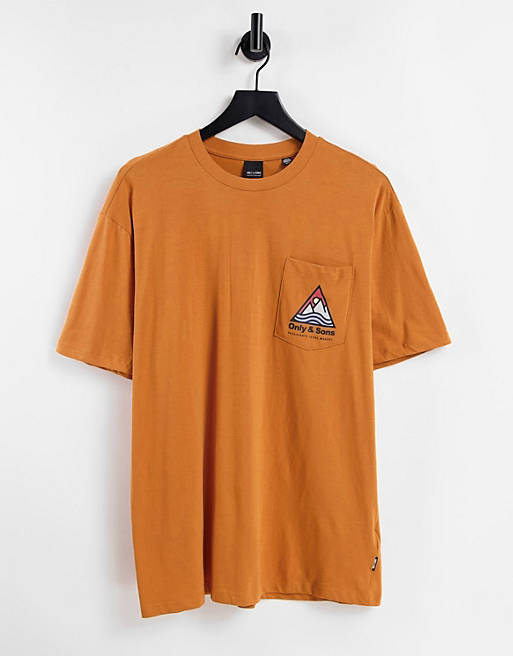 Only & Sons oversized logo pocket t-shirt in golden ochre