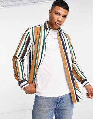 Only & Sons oversized long sleeve shirt in multi retro stripe