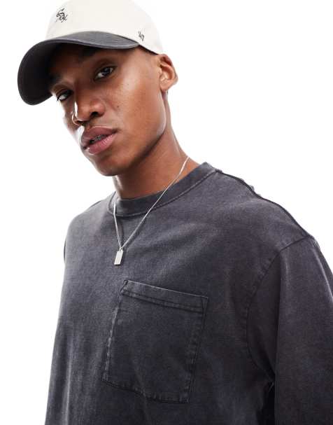 ONLY & SONS oversized long sleeve t-shirt in washed black - view 1