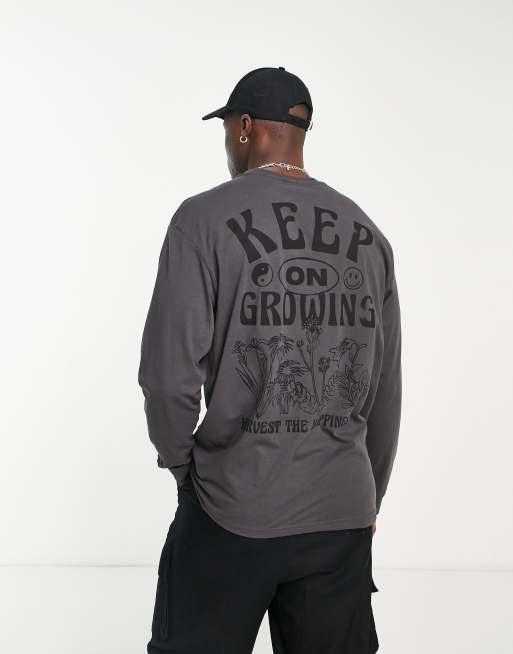 Only & Sons oversized long sleeve t-shirt with mushroom back print in grey