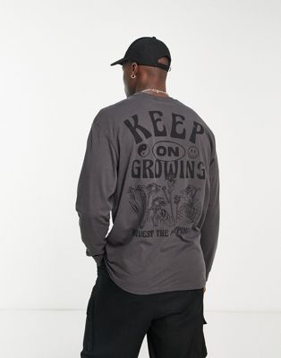 Only & Sons oversized longsleeve t-shirt with mushroom back print in grey