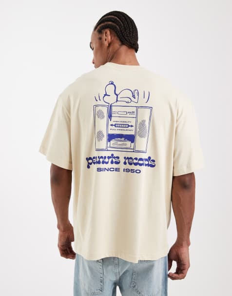 ONLY & SONS - Oversized lysbeige T-shirt med blåt Nuser-print på ryggen - view 1