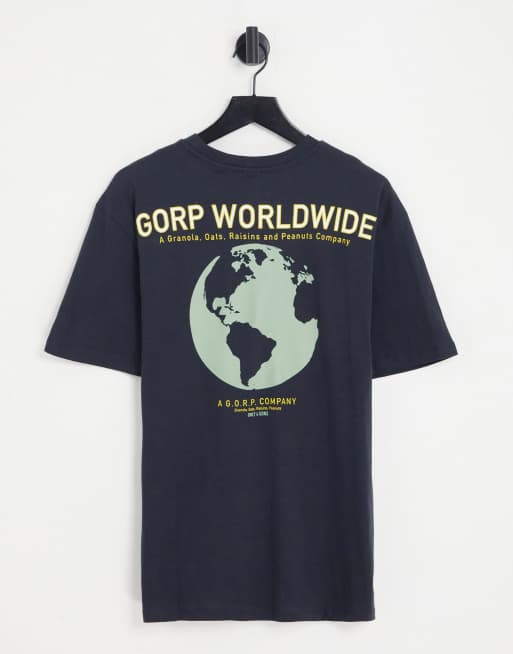 Only & Sons - Oversized marineblå T-shirt med 'Worldwide'-print på ryggen