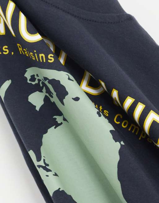 Only & Sons - Oversized marineblå T-shirt med 'Worldwide'-print på ryggen, 3 af 4