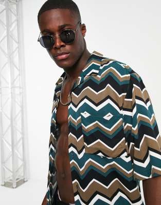 Only & Sons oversized revere short sleeve shirt in mini zigzag print - ASOS Price Checker